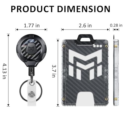 MNGARISTA Retractable Badge Holder, Heavy Duty Badge Reel Keychain with Belt Clip, 3K Carbon Fiber ID Card Holder Lanyard with 32.28" Retractable Key Chain, Black - Image 3