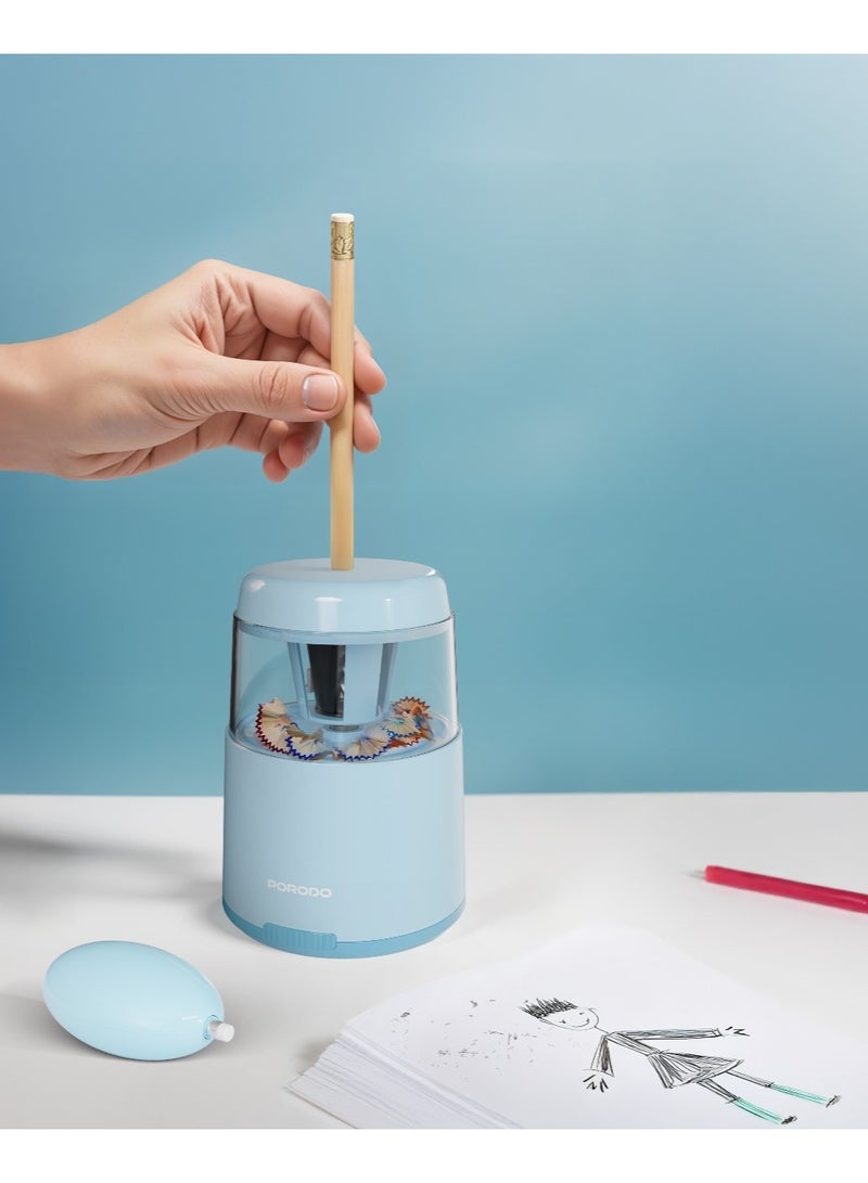 porodo Kids Electric Sharpener & Vacuum Stationary Set / Automatic Pencil Cutter / Child-Friendly Design / Rechargeable Sharpener - Blue - Image 2