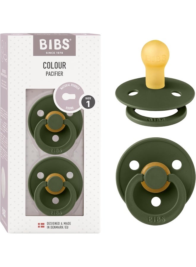 BIBS Colour Soother 2-Pack, BPA Free Dummy Pacifier, Round Natural Rubber Latex, Made in Denmark, Size 1 (0-6 Months), Hunter Green - Image 1
