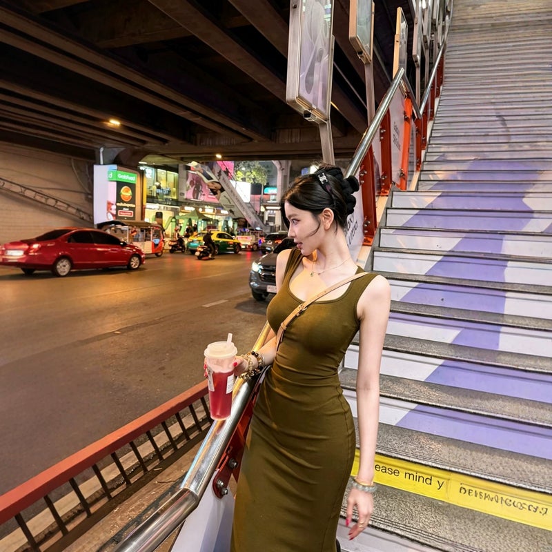 Olive Green Ribbed Knit Bodycon Midi Dress - Image 2
