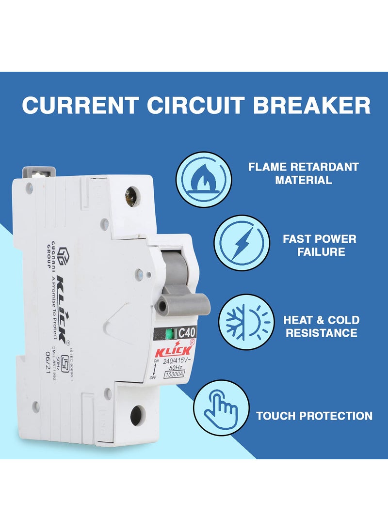KLICK KLICK Classic C40A302 MCB SP Miniature Circuit Breaker Single Pole Switch Disconnector 40A White Pack Of 4  - Image 3