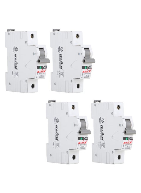 KLICK Classic C40A302 MCB SP Miniature Circuit Breaker Single Pole Switch Disconnector 40A White Pack Of 4