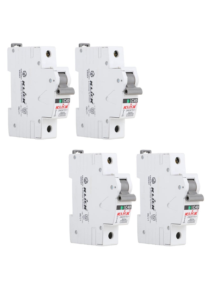 KLICK KLICK Classic C40A302 MCB SP Miniature Circuit Breaker Single Pole Switch Disconnector 40A White Pack Of 4  - Image 1