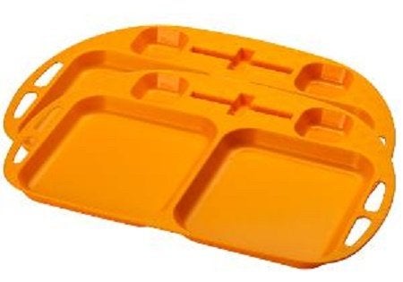 Cutting EDGE Serving Tray with 4 Partitions for Serving Tea & Snacks, Used for Home, Parties, Kitchen and Dining, Kid Friendly, Unbreakable Plastic, Microwave Safe, Set of 2 (Candy Orange) - Image 1