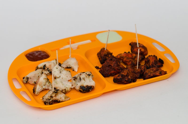 Cutting EDGE Serving Tray with 4 Partitions for Serving Tea & Snacks, Used for Home, Parties, Kitchen and Dining, Kid Friendly, Unbreakable Plastic, Microwave Safe, Set of 2 (Candy Orange) - Image 3