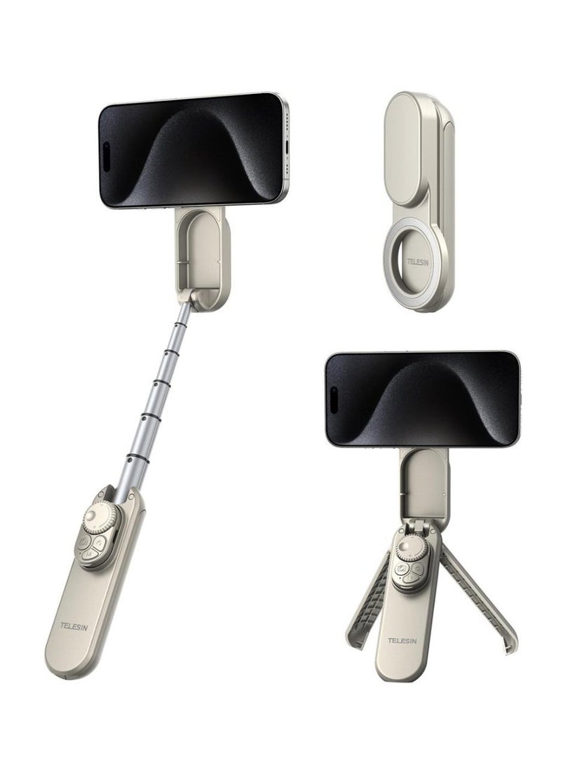TELESIN Magnetic Mini Selfie Stick Tripod for Smartphone, Strong Magnetic Phone Holder, Extendable up to 60cm, 2 in 1 Selfie Stick and Tripod Combo, Wireless Multi Function Remote Control, Lightweight 150g, Portable Design for Vlogging, Live Streaming, Photography, Travel and Content Creators - Image 1