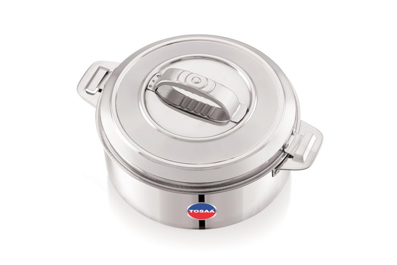 TOSAA keep warm Double Wall Insulated Stainless Steel Casserole, 1900ml Roti Rice Desert store n serve for Kitchen, Hot Case/box with Steel Lid, Silver touch, Hot Pot, Chapathi taste saver box/pot, twin Lock, 1.9L - Image 4