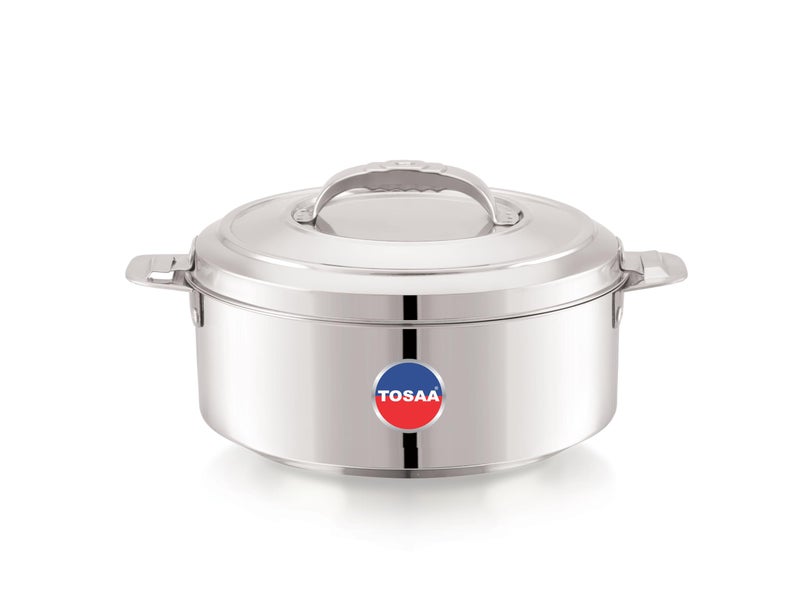 TOSAA keep warm Double Wall Insulated Stainless Steel Casserole, 1900ml Roti Rice Desert store n serve for Kitchen, Hot Case/box with Steel Lid, Silver touch, Hot Pot, Chapathi taste saver box/pot, twin Lock, 1.9L - Image 3