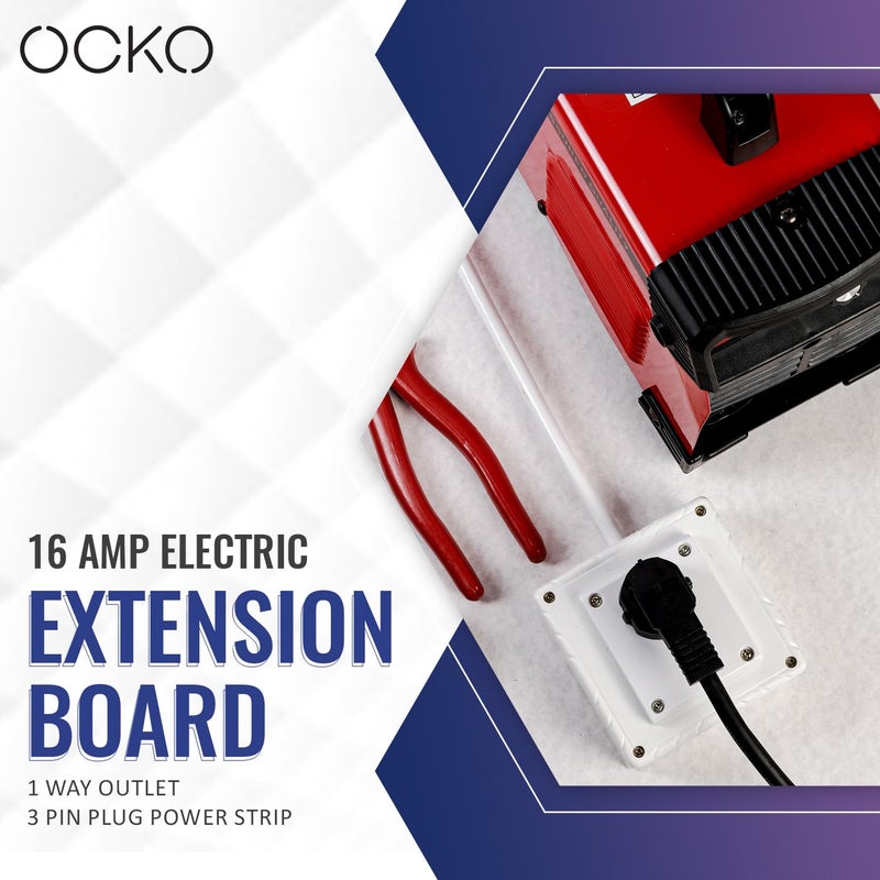 Ocko Electric Extension Board 16 Amp 1 Way Outlet 3 Pin Plug Power Strip with 25mm 15 Meter Long Cable Cord for Home Kitchen Office Small Heavy Duty Appliances White - Image 3
