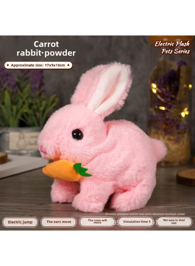Children's Simulated Teddy Rabbit Electric Pet Dog Plush Walking Barking Toy Electronic Pet Dog Toy-Color:Carrot Rabbit【powder】-Specifications:E-Commerce Box + Traction Rope  - Image 1