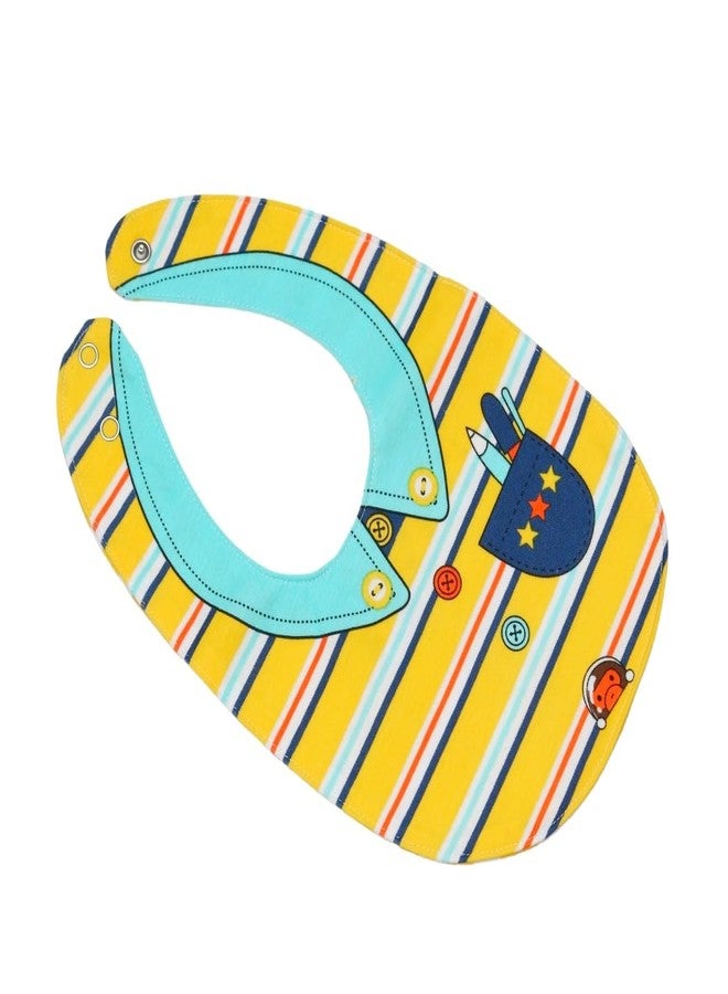 Yellow Bee Cotton Striped and Shirt Pattern Reversible Bib with Double Closure for Boys, Yellow and Blue, 6-18 Months - Image 4