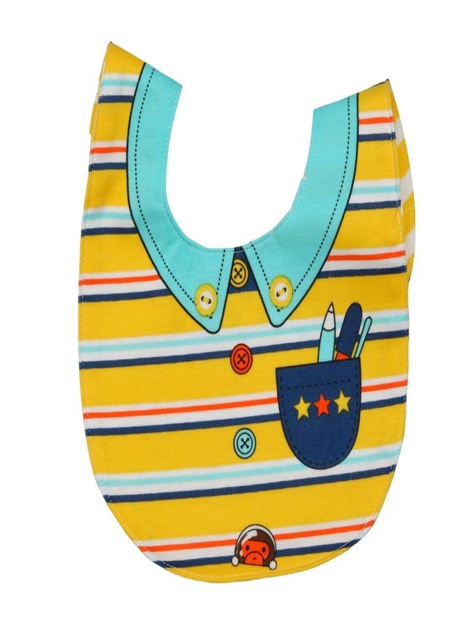Yellow Bee Cotton Striped and Shirt Pattern Reversible Bib with Double Closure for Boys, Yellow and Blue, 6-18 Months - Image 5