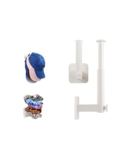 KASTWAVE Hat Hooks, Hat Organizer for Baseball Caps, 2Pcs Hat Rack Wall Mount, Adhesive L Shaped Hat Hooks for Wall, No Drilling Hat Hangers, Hat Storage for Closet Bedroom Storage, White  - Image 1