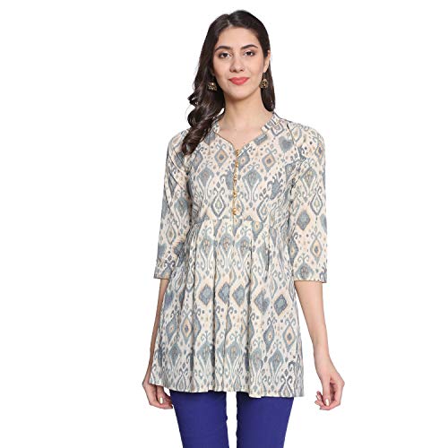 Rapsodia Women's Abstract Printed Cotton Short Kurta, Jaipuri Traditional Printed Tunic for Girls and Women (Medium, Off-White) - Image 1