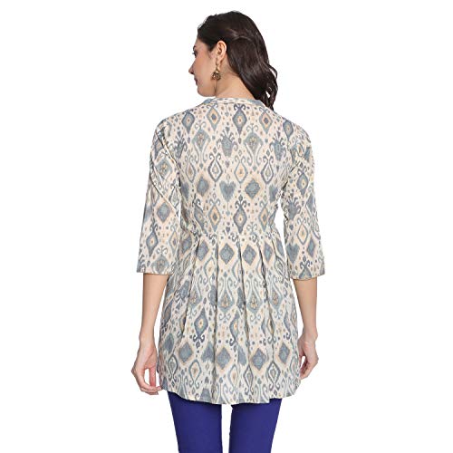 Rapsodia Women's Abstract Printed Cotton Short Kurta, Jaipuri Traditional Printed Tunic for Girls and Women (Medium, Off-White) - Image 2