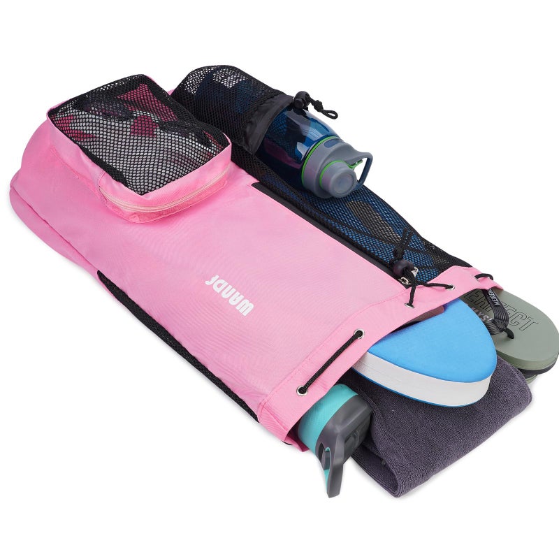 WANDF Swim Bag Mesh Drawstring Backpack with Wet Pocket Beach Backpack for Swimming, Gym, and Workout Gear (Pink) - Image 4