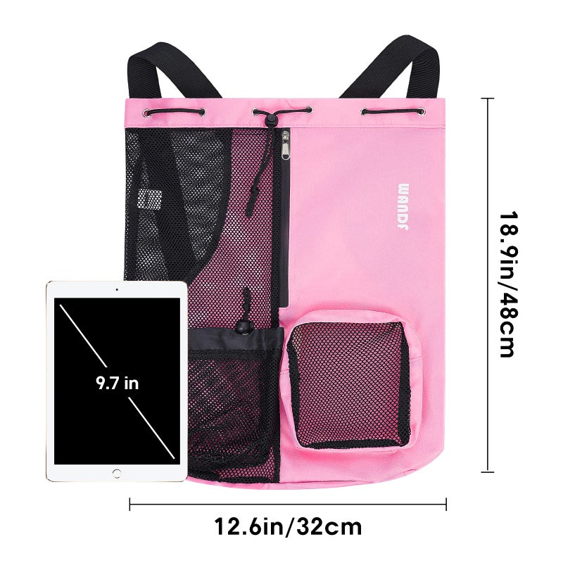 WANDF Swim Bag Mesh Drawstring Backpack with Wet Pocket Beach Backpack for Swimming, Gym, and Workout Gear (Pink) - Image 5