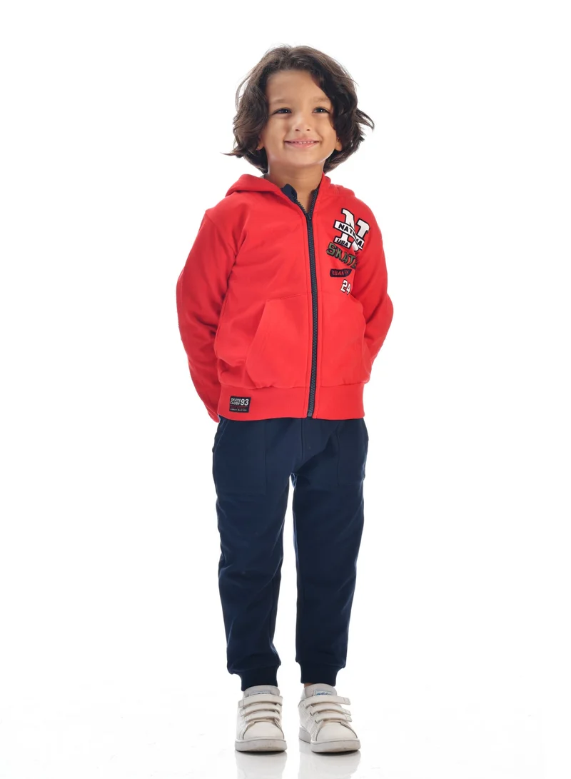 victor and jane Boys' 2-Piece Fullzipper Hoodie and Jogger Set (2 -8 yrs) Red and Navy