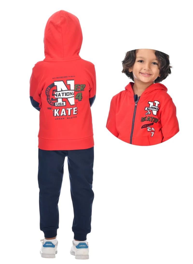victor and jane Boys' 2-Piece Fullzipper Hoodie and Jogger Set (2 -8 yrs) Red and Navy