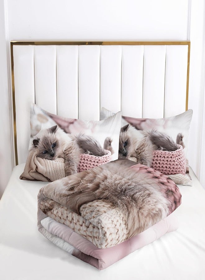Tuzaovy Queen cat Comforter Set for Girls,Kawaii Queen Size Bedding Set,Cute Queen Comforter Set for Teen Girls,Girl Bedding Set Queen Size,cat Bedding Set Queen,cat Room Decor for Girls - Image 3