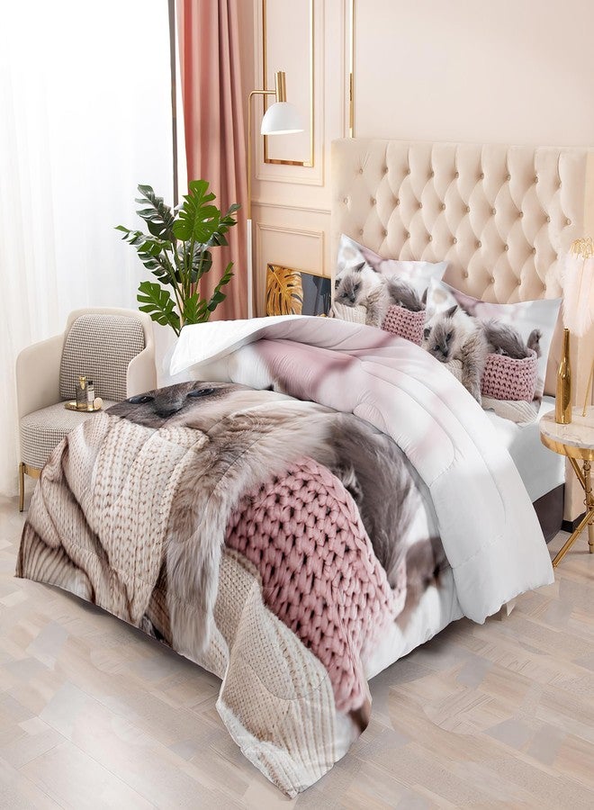 Tuzaovy Queen cat Comforter Set for Girls,Kawaii Queen Size Bedding Set,Cute Queen Comforter Set for Teen Girls,Girl Bedding Set Queen Size,cat Bedding Set Queen,cat Room Decor for Girls - Image 4