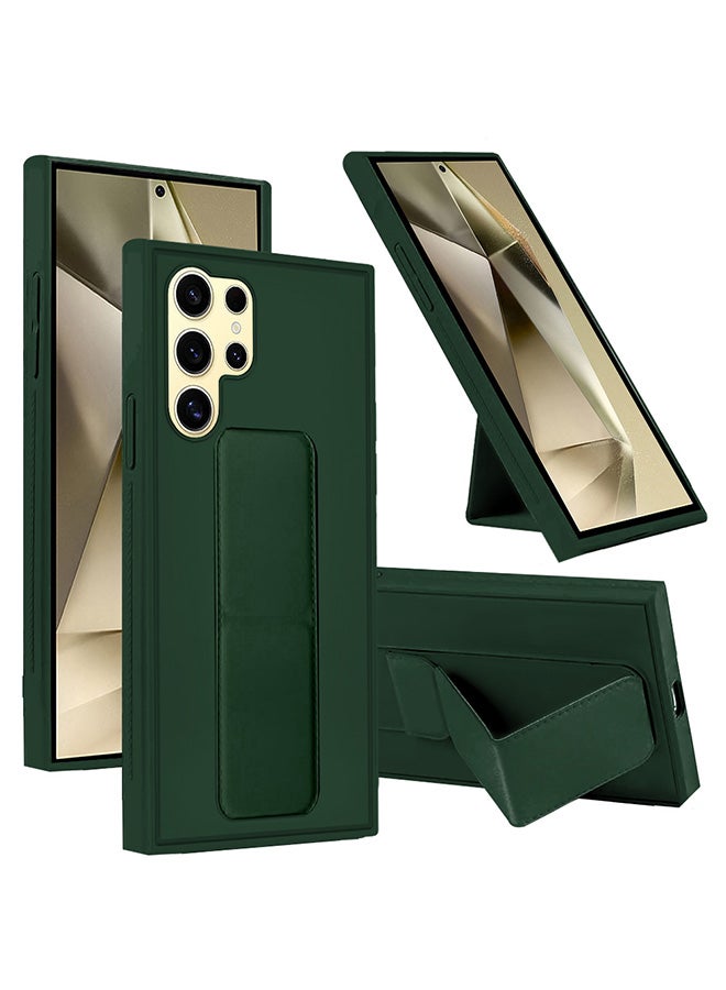 CATANES Samsung Galaxy S24 Ultra Case Magnetic Stand and Holder Premium Silicone Vertical and Horizontal Hand Strap Grip Multi Stand Car Mount Kickstand Case Finger Strap Cover Green  - Image 2