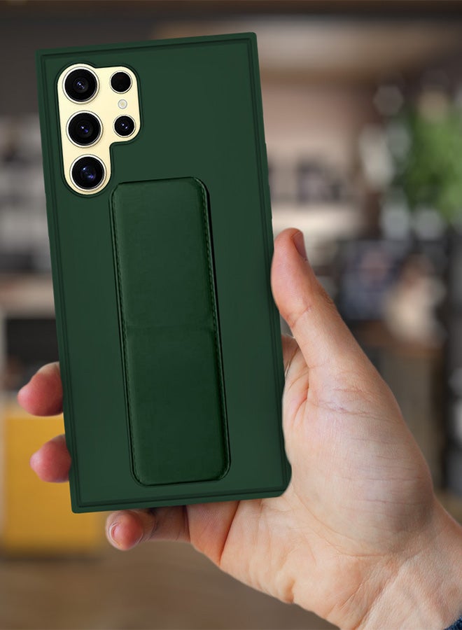 CATANES Samsung Galaxy S24 Ultra Case Magnetic Stand and Holder Premium Silicone Vertical and Horizontal Hand Strap Grip Multi Stand Car Mount Kickstand Case Finger Strap Cover Green  - Image 3