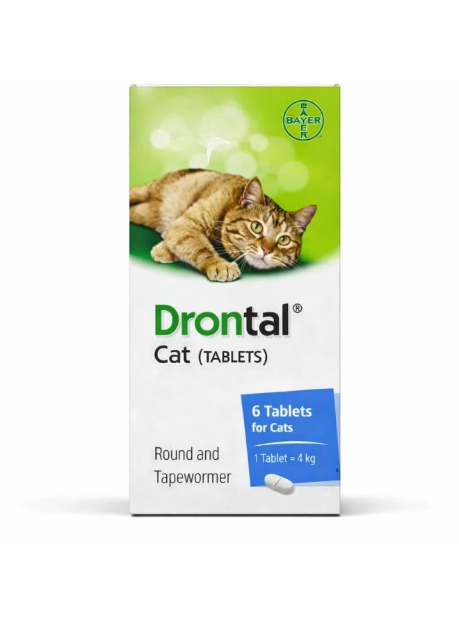 باير درونتال للقطط شكل اسطوانه للديدان الشريطية والديدان الأسطوانية (6 وحدات)