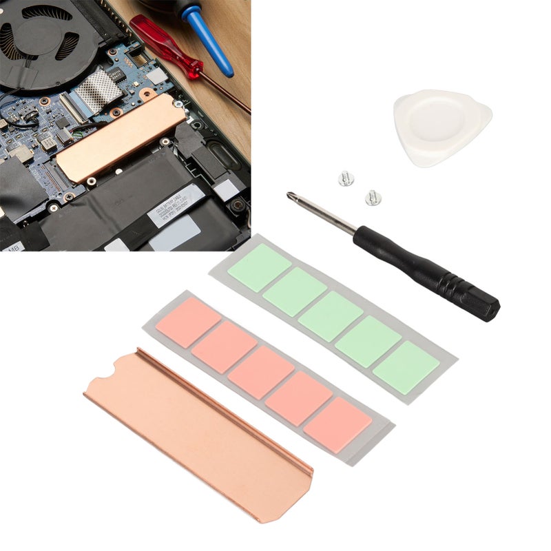 مبرد حراري نحاسي لـ SSD M.2 2280 ثابت ومقاوم للصدأ، مع وسادة حرارية سيليكونية لـ SSD NVMe M.2 2280 - Image 3