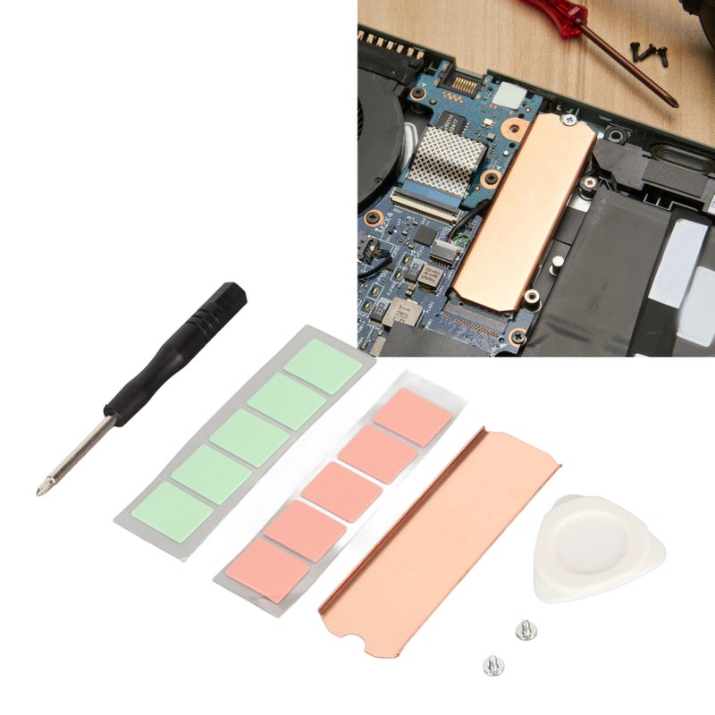 مبرد حراري نحاسي لـ SSD M.2 2280 ثابت ومقاوم للصدأ، مع وسادة حرارية سيليكونية لـ SSD NVMe M.2 2280 - Image 1