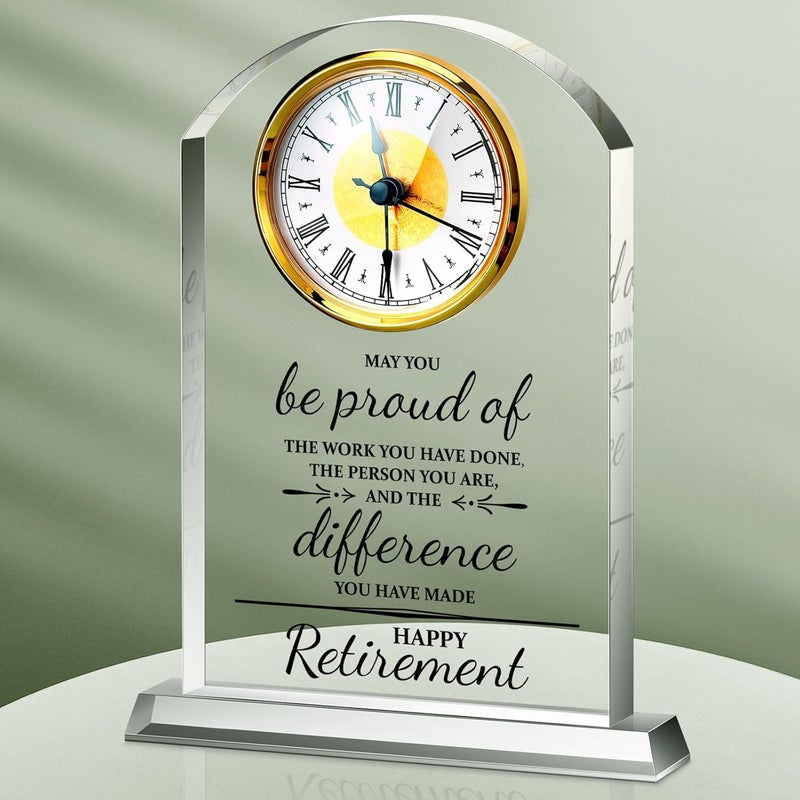 Landical Christmas Retirement Clock Gifts for Women Men Happy Desk Acrylic Clock Retirement Gifts for Boss Coworkers Farewell Going Away Gift for Retired Leader Teacher Office Home Desk Table Decor - Image 1