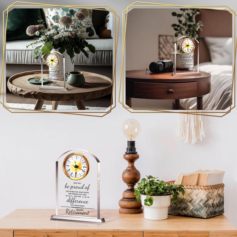 Landical Christmas Retirement Clock Gifts for Women Men Happy Desk Acrylic Clock Retirement Gifts for Boss Coworkers Farewell Going Away Gift for Retired Leader Teacher Office Home Desk Table Decor - Image 5