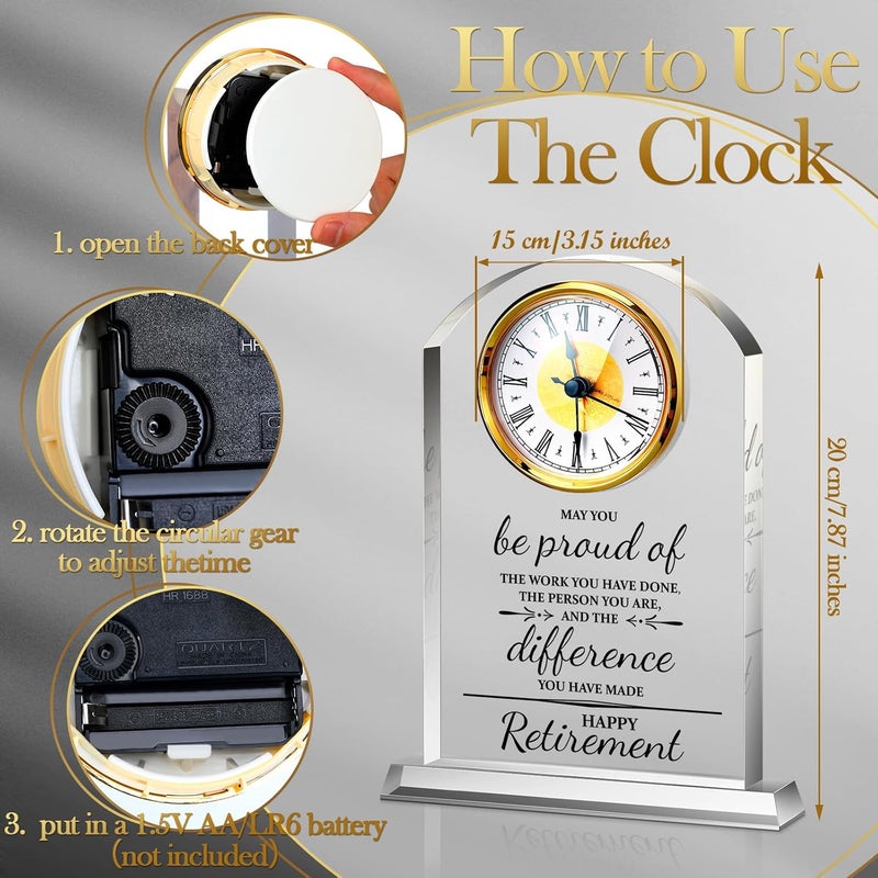 Landical Christmas Retirement Clock Gifts for Women Men Happy Desk Acrylic Clock Retirement Gifts for Boss Coworkers Farewell Going Away Gift for Retired Leader Teacher Office Home Desk Table Decor - Image 3