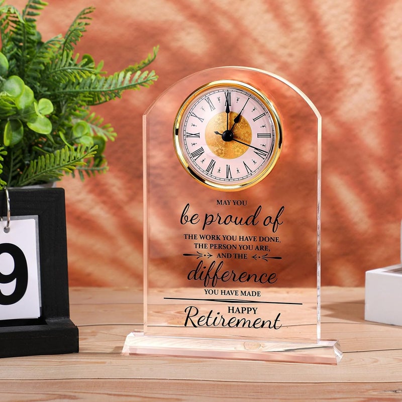 Landical Christmas Retirement Clock Gifts for Women Men Happy Desk Acrylic Clock Retirement Gifts for Boss Coworkers Farewell Going Away Gift for Retired Leader Teacher Office Home Desk Table Decor - Image 2