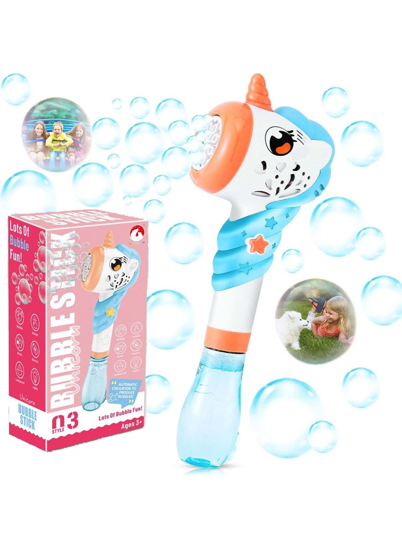 Unicorn Bubble Wand for Kids,with Music&Light,Bubble Maker Blower Toy for Toddlers, Indoor & Outdoor Toy Gift for Birthday Parties & Summer Play,Gifts for Girls and Boys(Blue) - Image 1