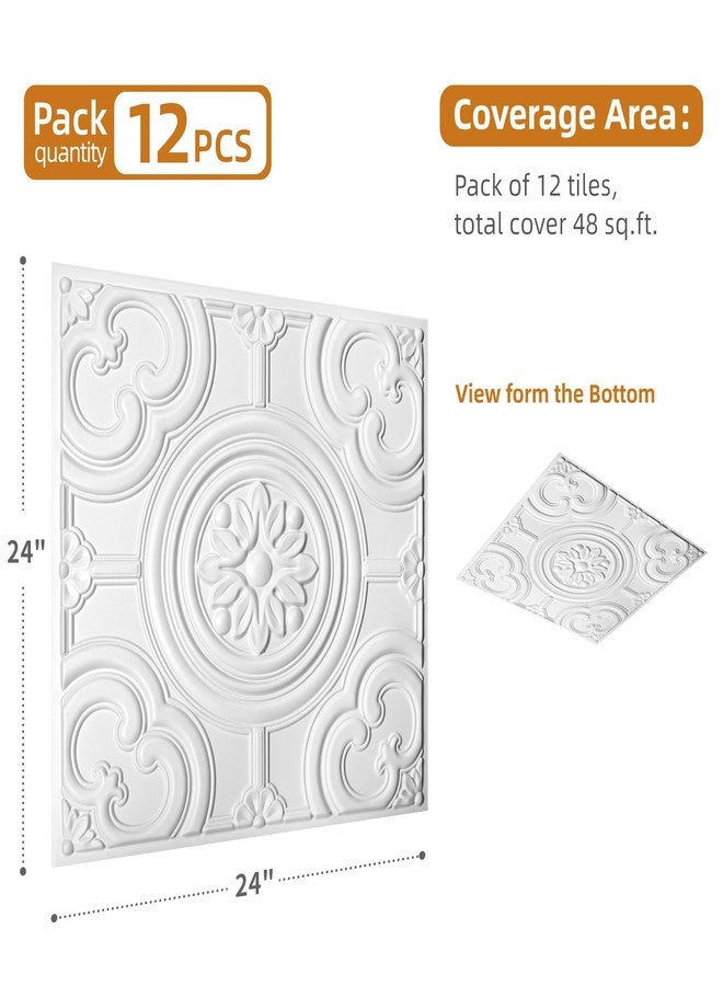 WOWSTAR 12-Pack 24"x24" Drop Ceiling Tiles, Waterproof Glue up Ceiling Panels, White - Image 5