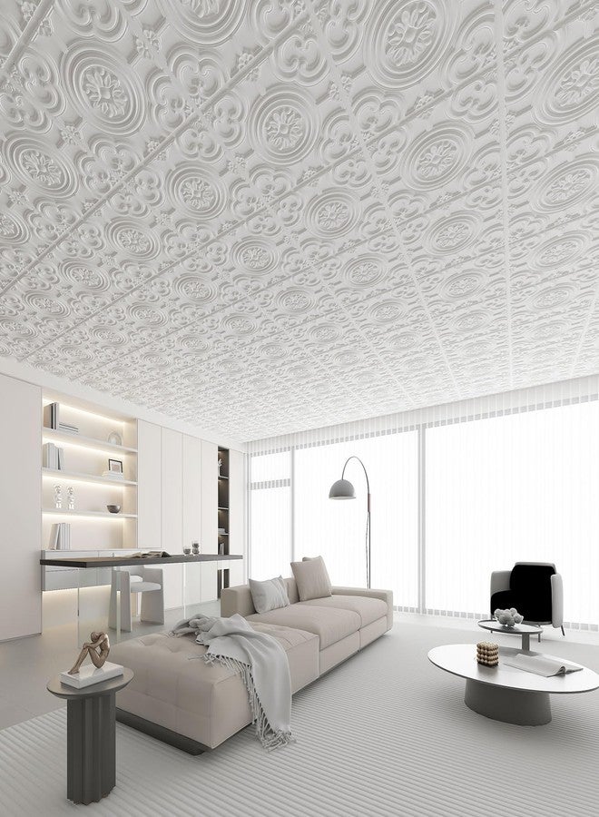 WOWSTAR 12-Pack 24"x24" Drop Ceiling Tiles, Waterproof Glue up Ceiling Panels, White - Image 2