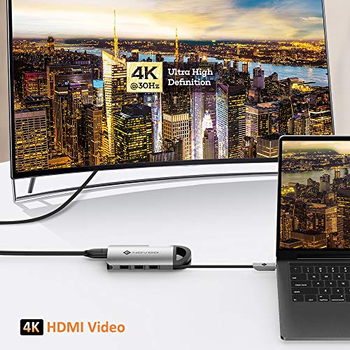 NOVOO 8 in 1 Pocket Friendly 3 USB 3.0 Ports, SD/TF Card Reader, 1000M Ethernet USB C Power Delivery PD 60W HDMI 4K Adapter (Space Grey, NVHUBCXGY8PLX-US) - Image 2