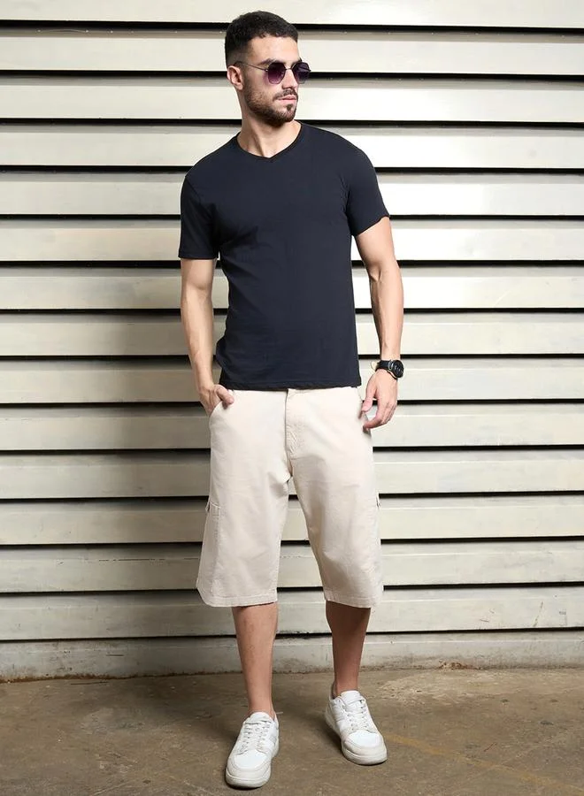 HIGH STAR Solid Cargo Shorts with Belt Loops by Styli