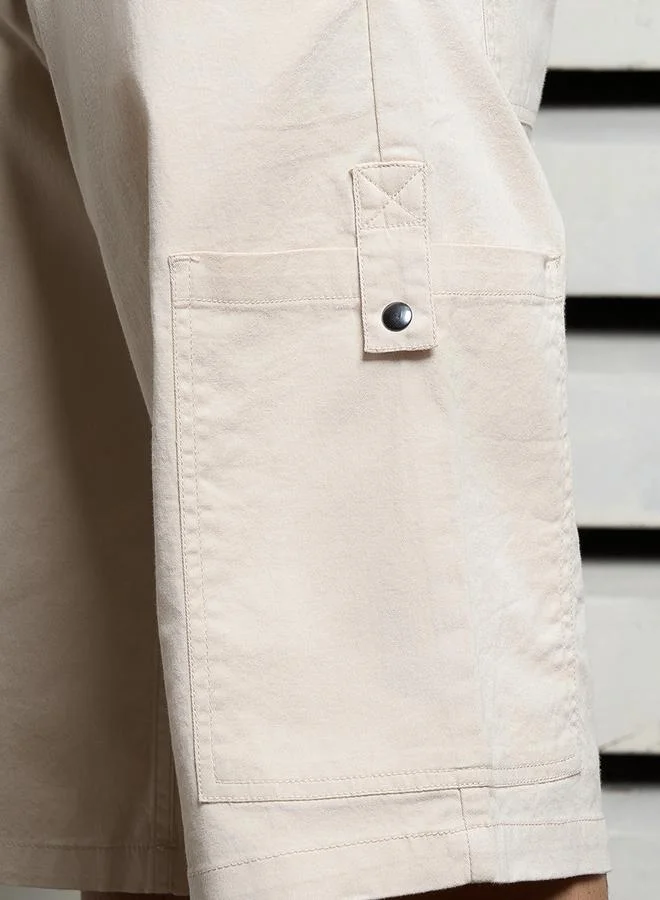 HIGH STAR Solid Cargo Shorts with Belt Loops by Styli