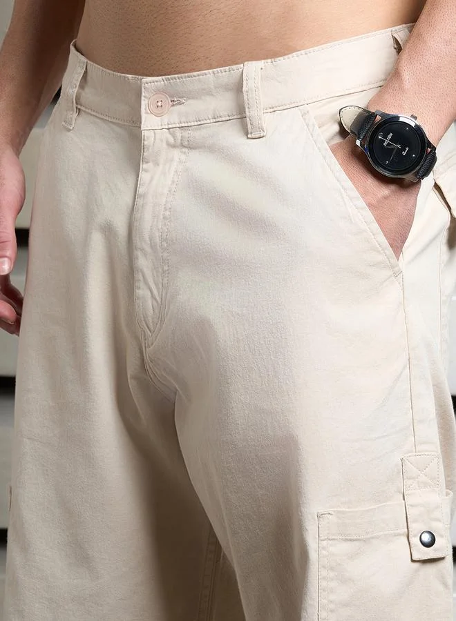 HIGH STAR Solid Cargo Shorts with Belt Loops by Styli