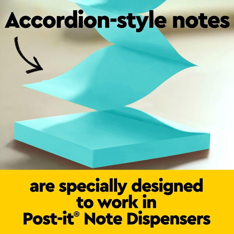 Post It Note Dispenser with Pop-up Notes, Black Base with Steel Top, 1 Aqua Splash 3 in. x 3 in. Super Sticky Note Pad, Classroom or Office Supplies - 3 Pack - Image 3