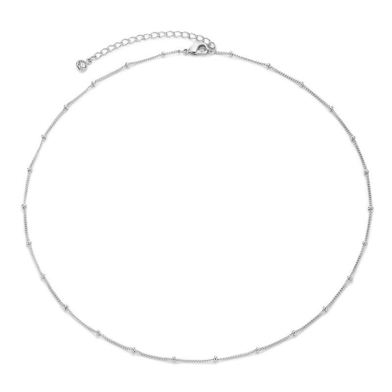 MEVECCO Silver Plain Simple Chain Choker Necklace,14K Silver Plated Cute Tiny Bead/Satellite Chain Minimalist Necklace for Women - Image 1