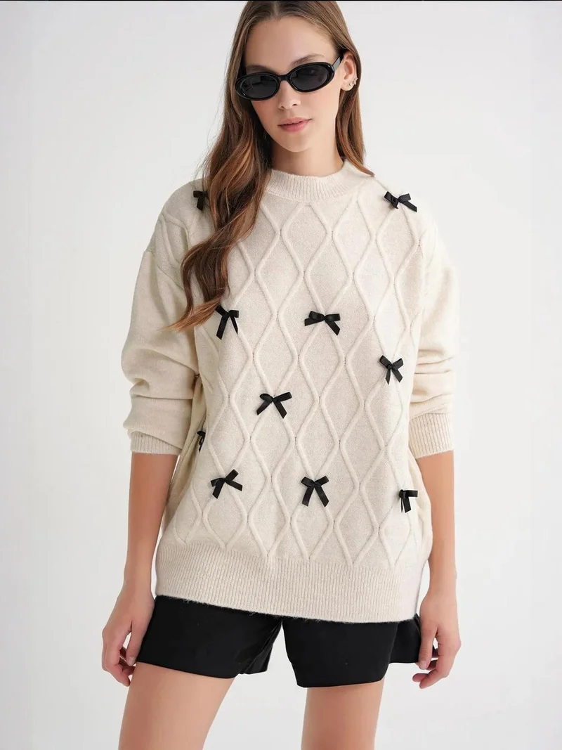 MixRay Mixray Bow Detailed Oversize Knit Sweater