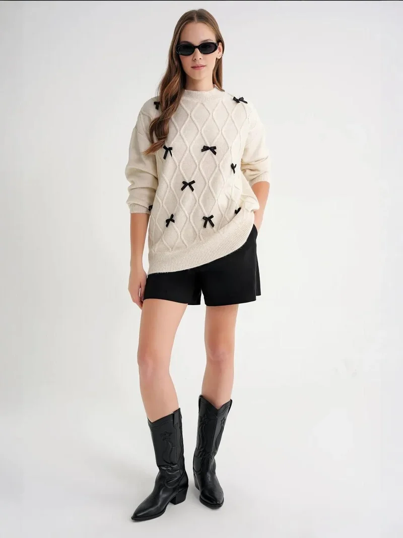 MixRay Mixray Bow Detailed Oversize Knit Sweater
