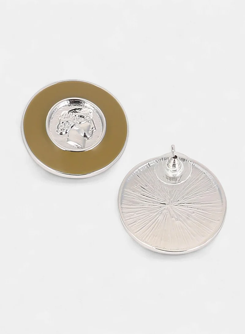 SOHI Women The Enamel-Coin Stud Earrings | Metallic Silver Colour | One-Size | Metallic Alloy Material | Push Back Closure | Earrings For Casual & Evening Wear