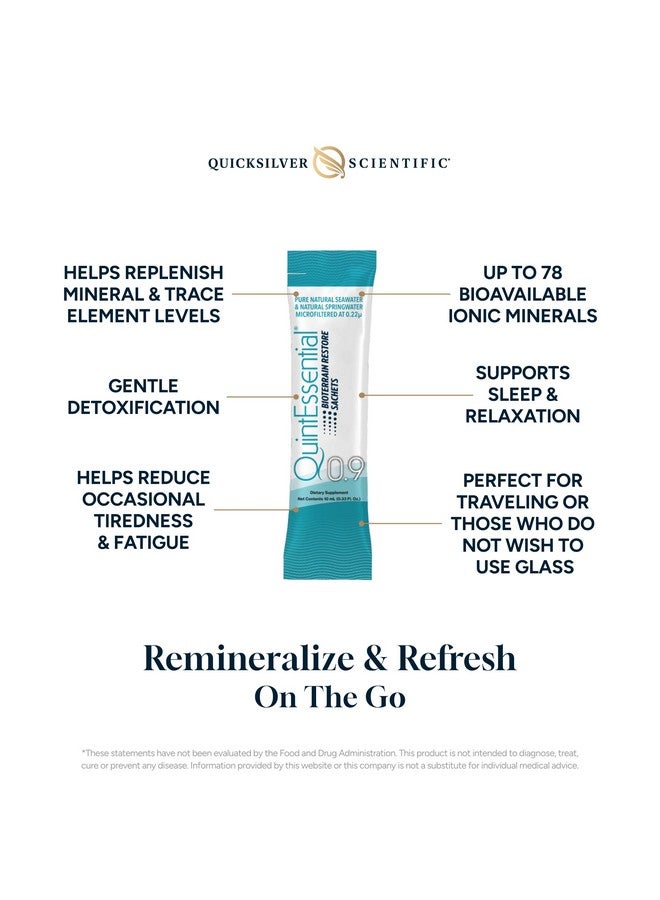 Quicksilver Scientific كويك سيلفر ساينتيفيك كوينتيسينشال 0.9 أكياس - محلول متساوي التوتر مع معادن مياه البحر + مياه الينابيع الجبلية - ترطيب سائل، إلكتروليت + مكمل متعدد المعادن (30 عدد) - Image 3