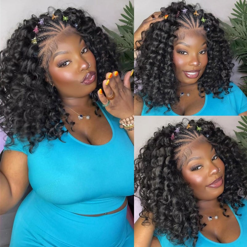 Fancy Hair Cornrow with Curly Hair Wig HD Lace Front Braided Wig with Baby Hair Pre Plucked Glueless Transparent 13x4 Inch Lace Frontal Wig for Black Women - Image 4