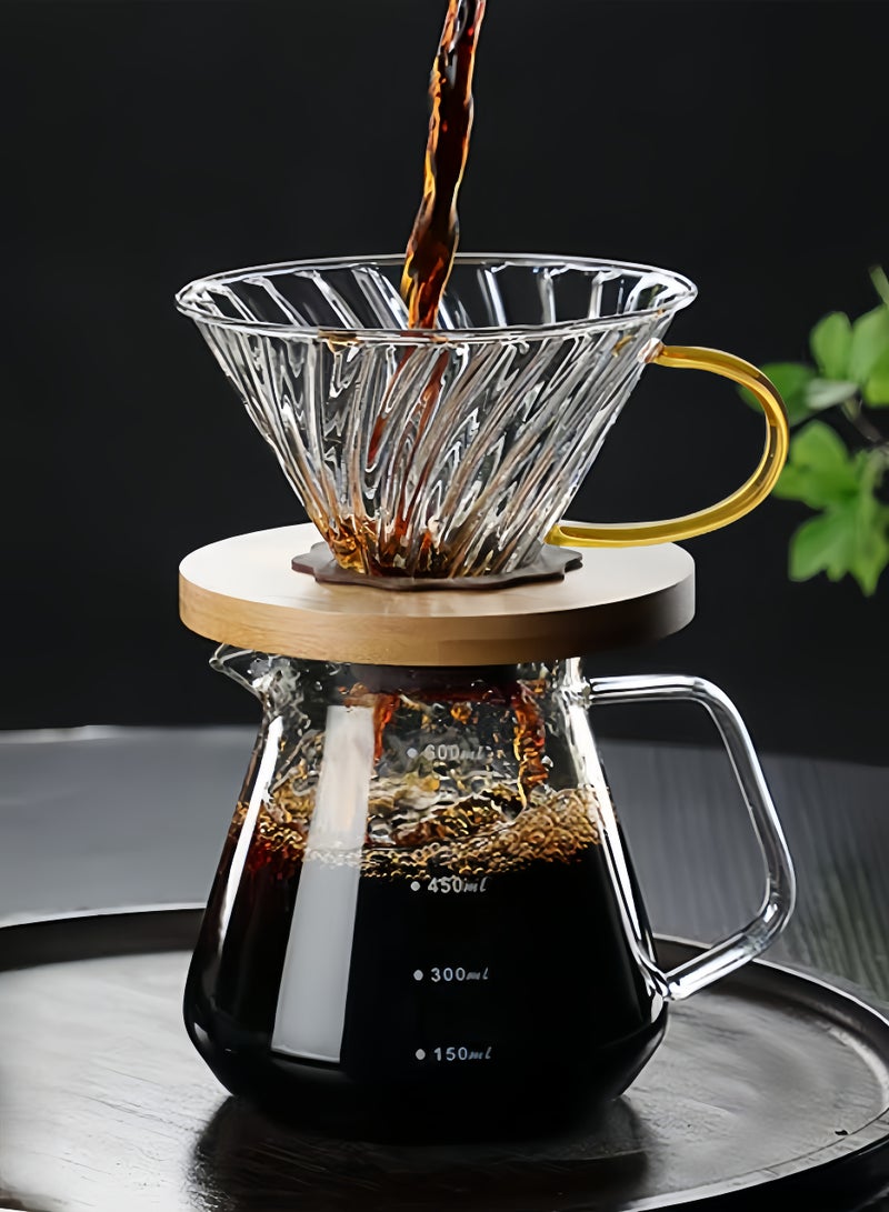 nihao 4 PCS Pour Over Coffee Share Pot With Filter, V60 Coffee Tools , V60 Coffee Maker set with 100 pcs V60 Paper Filter, Borosilicate Glass Coffee Cup, V60 600ml Drip - Image 2