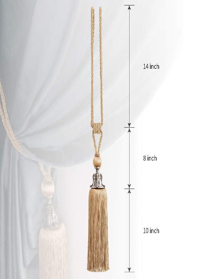 Melodieux Decorative Curtain Tiebacks Antique Tassels Holdbacks - Home Office Windows Drapery Fasteners Fringe Ropes, Set of 2 (Beige) - Image 3